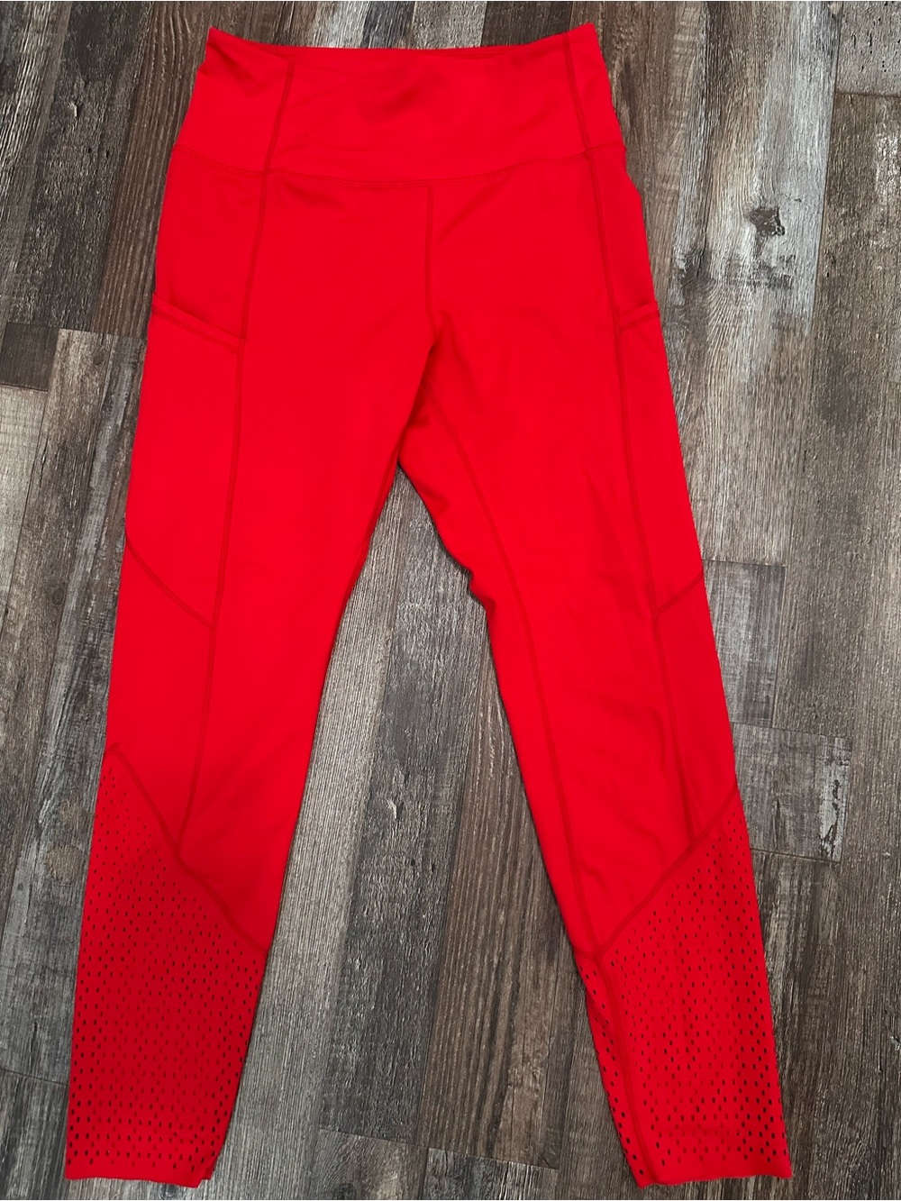 ZYIA Bright Red Active Leggings with Laser-Cut Cuff